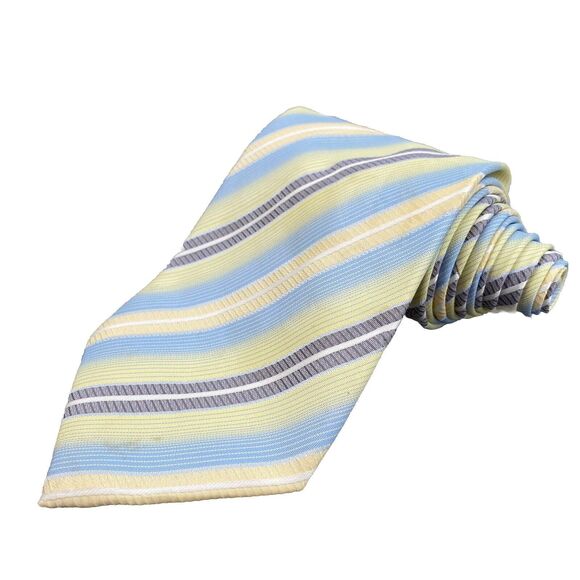 ERMENEGILDO ZEGNA Silk Necktie Tie Men Classic Blue Yelow Stipre Corpcore Preppy - Picture 1 of 12